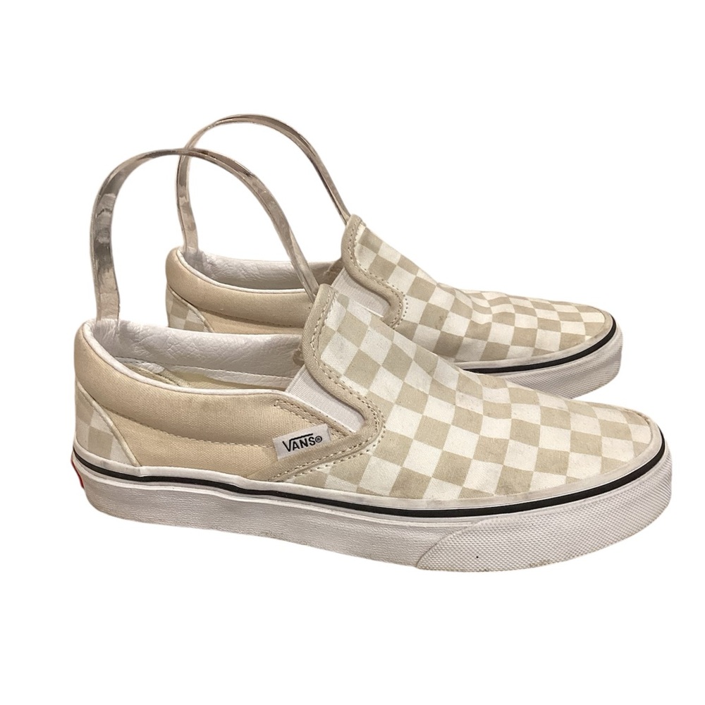 Vans Checkerboard Slip-On Sneakers in Cream and White